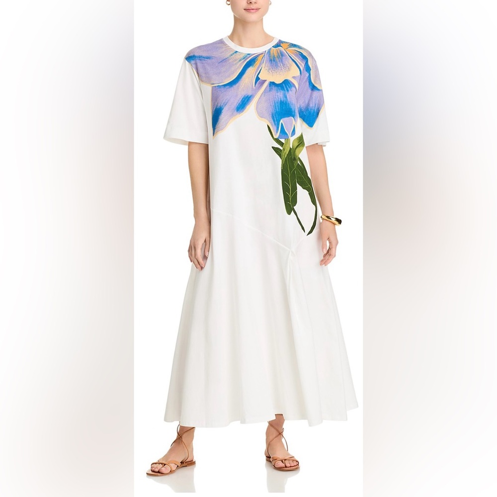 FARM RIO White FLOWER MAXI Dress LARGE NWT